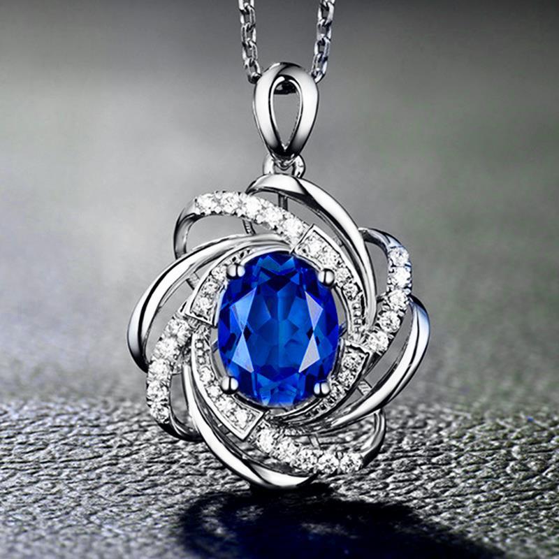 Jewelry Pendant Necklace Female Niche Design Sense Fashion Flower Sapphire Clavicle Chain Accessories