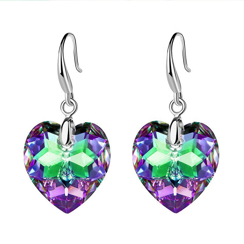 Ocean Star Love Pendant Earrings Female Crystal Tourmaline Earrings Peach Heart Rhinestone Earrings Gift