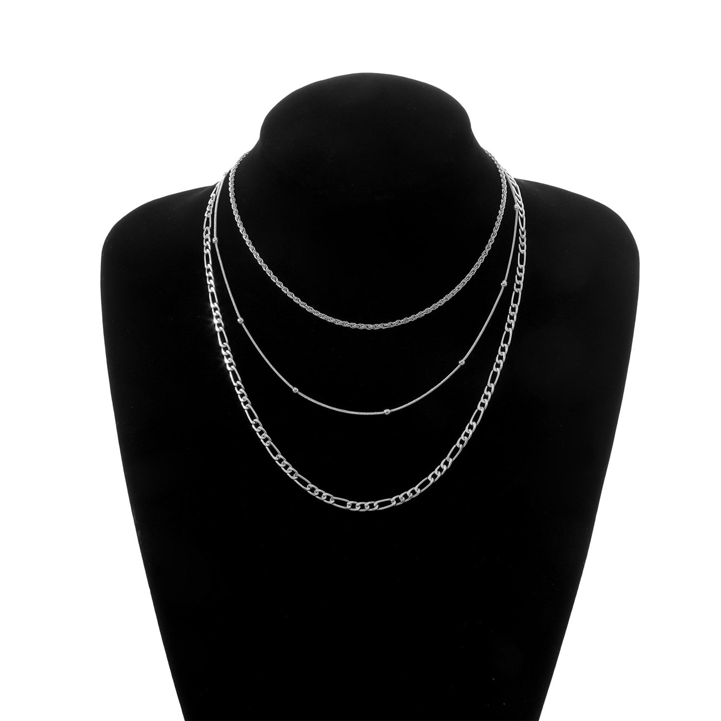 Jewelry multi-element temperament round bead snake bone necklace punk multi-layer fashion metal chain necklace