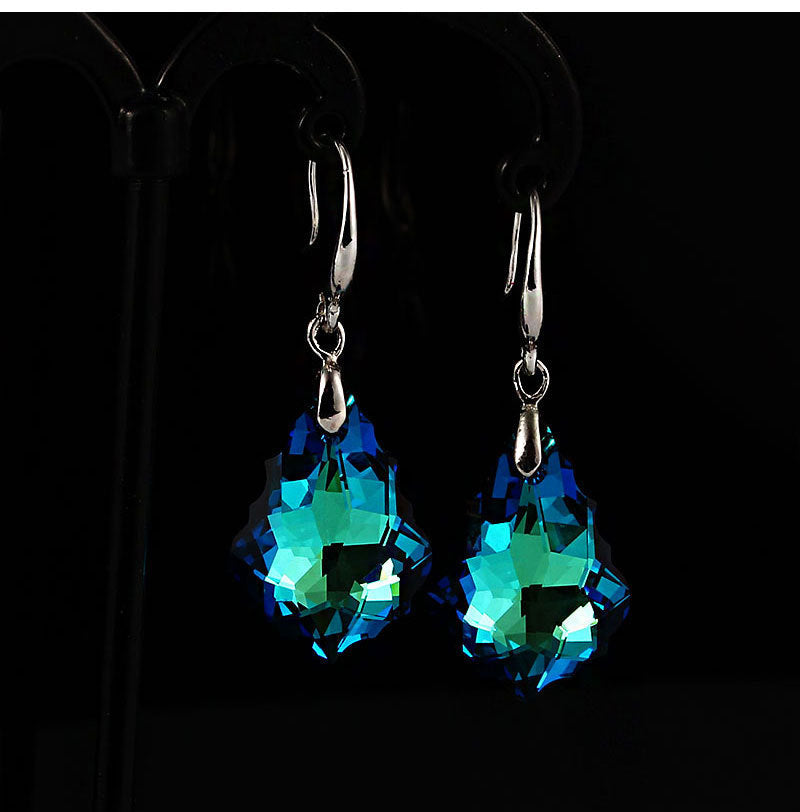 Fashion Baroque Leaf Dangle Earrings Women Silver Plated Pin Austrian Crystal Tourmaline Maple Leaf Earrings Jewelry