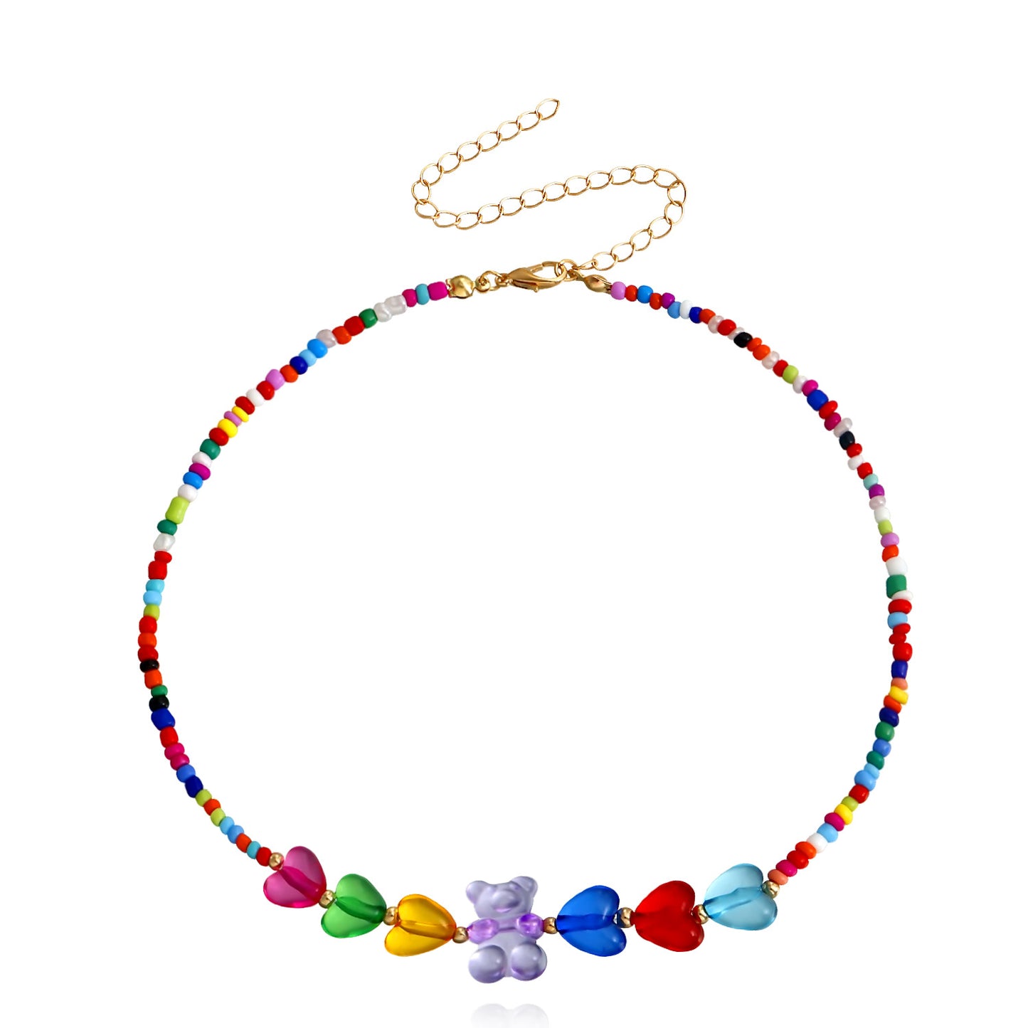 Jewelry Bohemian Bead Bear Necklace Female Retro Color Bear Necklace Bracelet Set