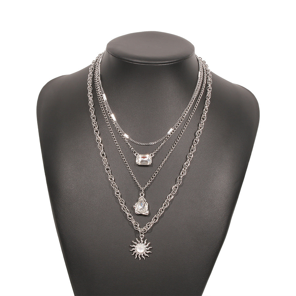 N9432 multi-layer chain necklace sun water drop pendant necklace trendy street photography diamond necklace female