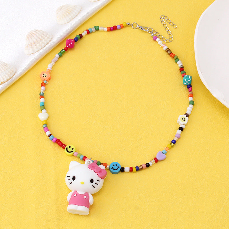 Design sense cartoon monster pink rabbit pendant necklace year ins niche hip-hop color collarbone chain