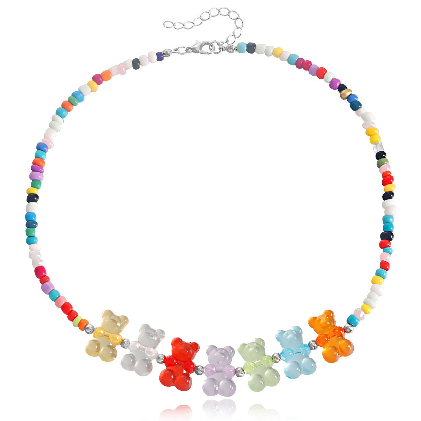 Jewelry Bohemian Bead Bear Necklace Female Retro Color Bear Necklace Bracelet Set