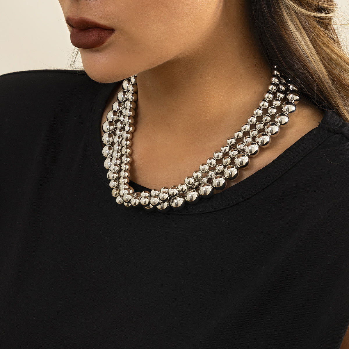Jewelry Punk Exaggerated Ball Chain Necklace Trend Personality Geometric Beaded Clavicle Necklace