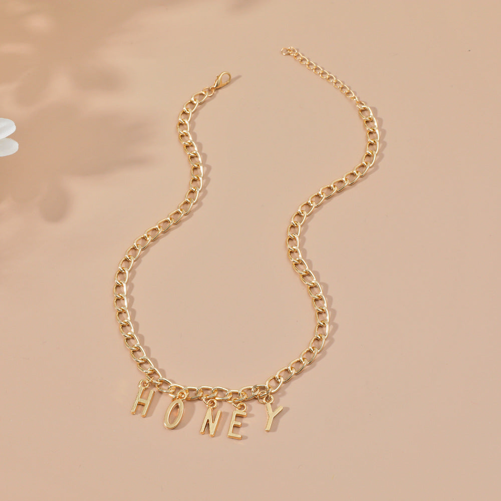 diy simple handmade alloy English word letter necklace hip-hop couple pendant short chain men and women