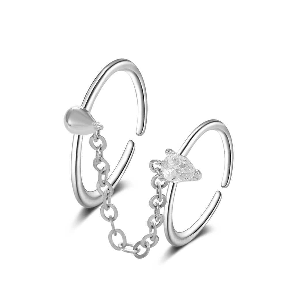 ins chain tassel double finger ring fashion simple star butterfly love geometric opening index finger ring tide