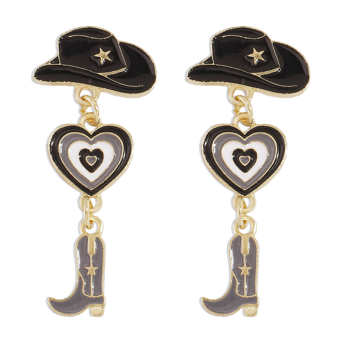 E1365 Popular Jewelry Modern Trendy Girl Earrings Hat Love Cowboy Boots Drip Oil Multilayer Earrings