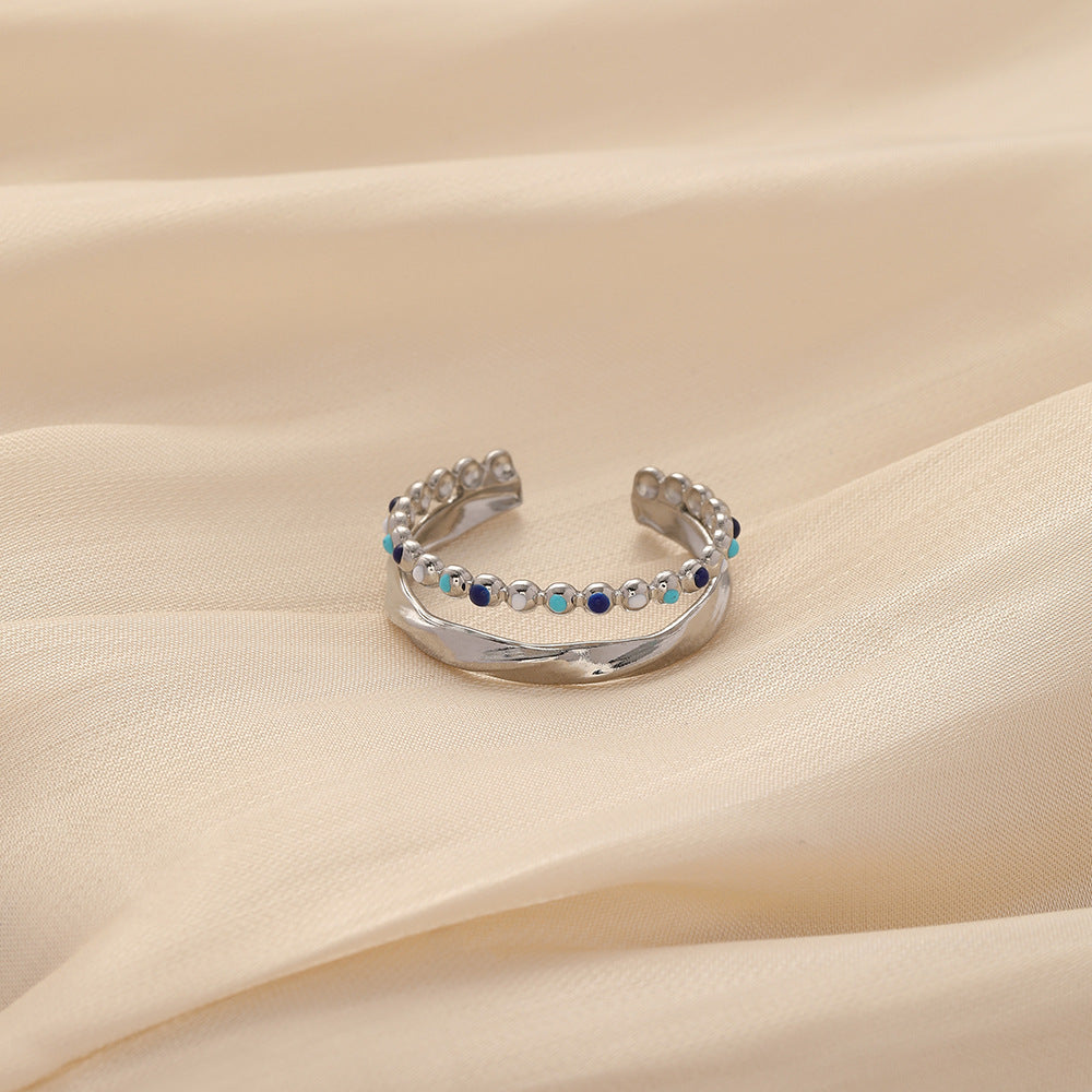 Fashionable simple and lovely color tone dripping oil stainless steel open ring female all-match personalized titanium steel ring