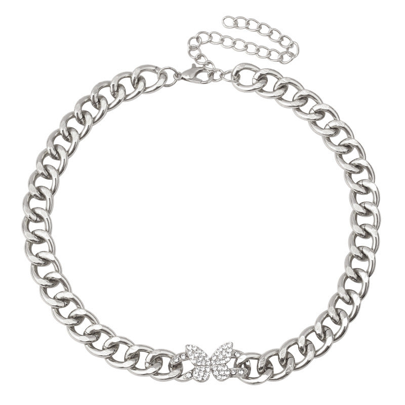 Jewelry Creative Diamond Butterfly Simple Necklace Exaggerated Punk Metal Chain Versatile Necklace