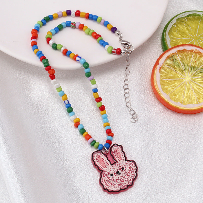 Ethnic color rice beads with acrylic pendant necklace bohemian fashion choker neck chain