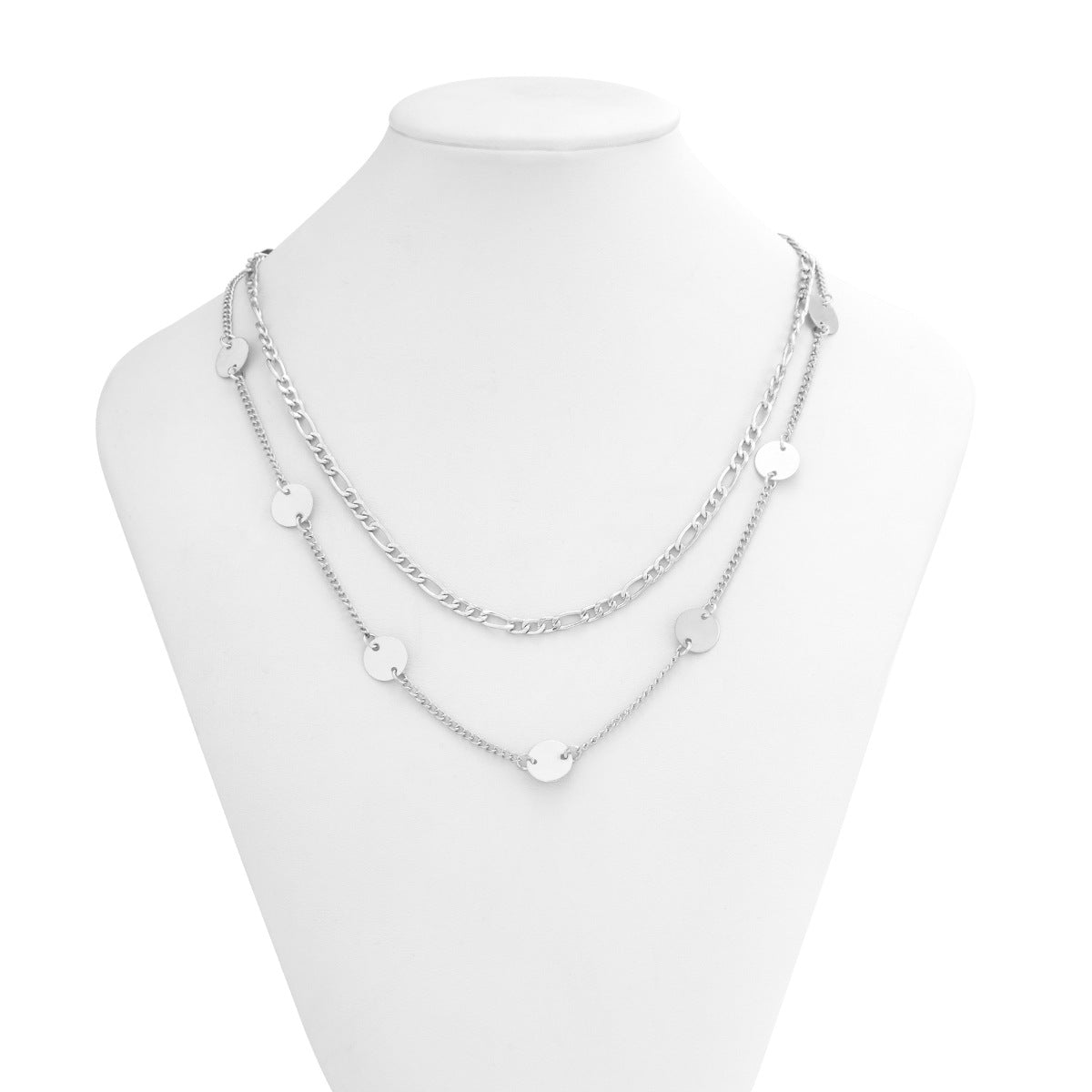 Jewelry Hip Hop Hollow Metal Clavicle Necklace Simple Geometric Double Layer Sequin Chain Necklace Women