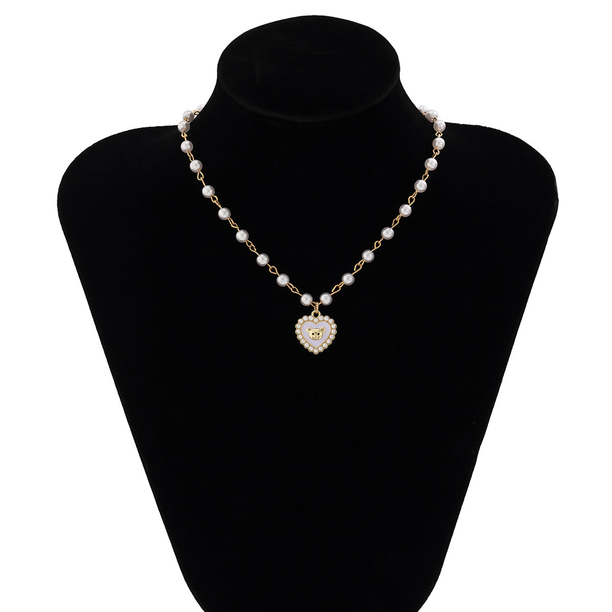 Jewelry sweet cool color animal single-layer necklace simple imitation pearl handmade bear heart-shaped necklace