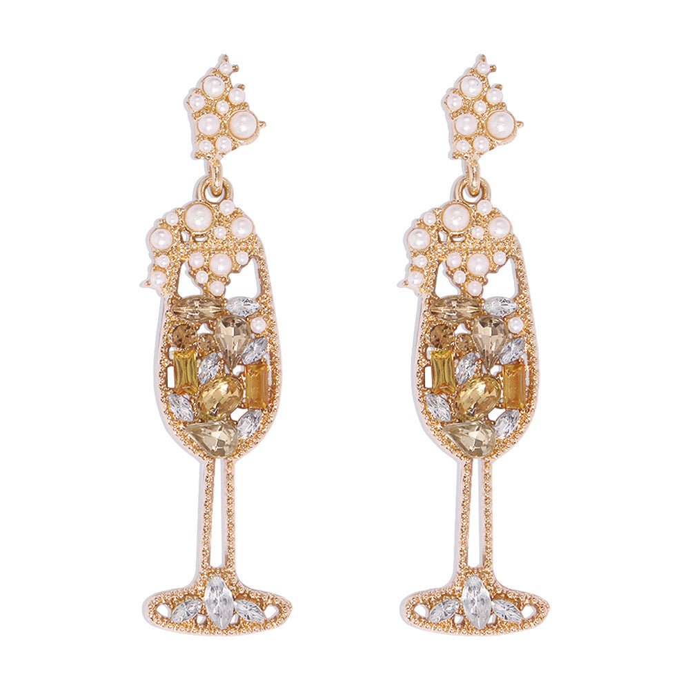 E9513 Fashion Personality Trend Goblet Stud Earrings Creative Design Geometric Diamond Earrings