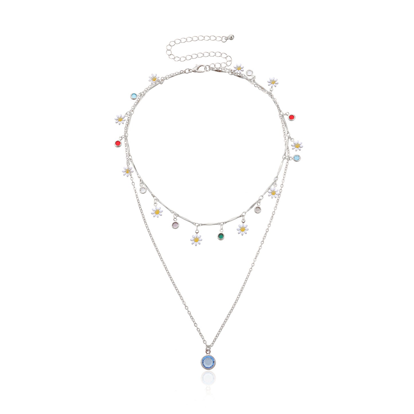 Jewelry fashion simple multi-layer daisy drop glaze necklace personalized multicolored gemstone diamond pendant