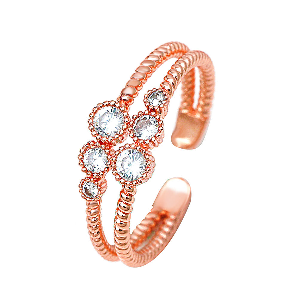 Ins cold zircon opening love ring super fairy fashion star letter hollow index finger ring net red