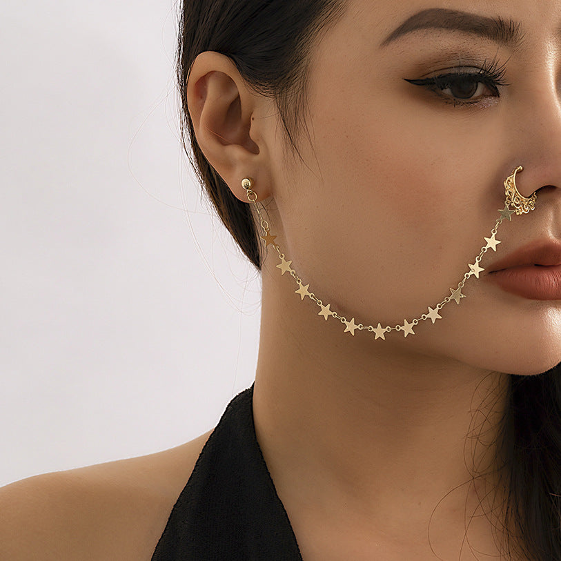 Jewelry Sweet Cool Punk Piercing Jewelry Imitation Pearl Butterfly Tassel Chain Ear Stud Nose Clip Female