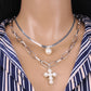 Jewelry Double Pearl Cross Necklace Trend Retro Ins Simple Snake Chain Sweater Chain Female
