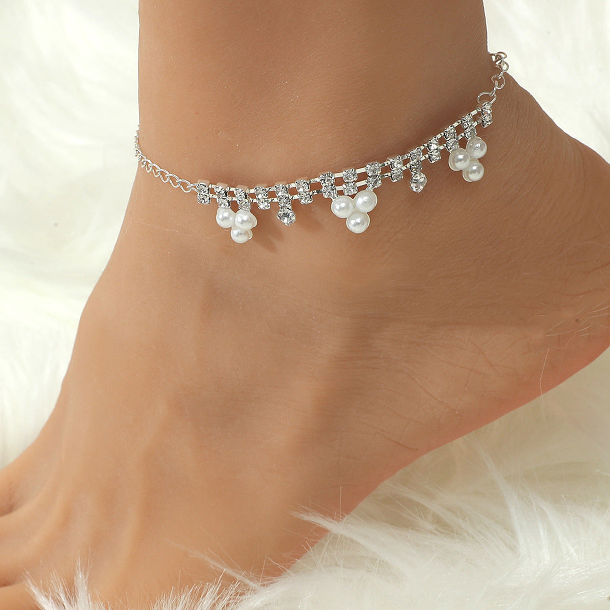 Diamond Chain Anklet Summer Bohemian Pearl Love Beach Foot Ornament for Women