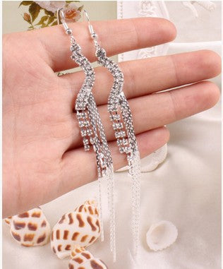 Fashion Square Tassel Earrings Long Diamond Rhinestone Ear Wire Sweet Earrings Jewelry