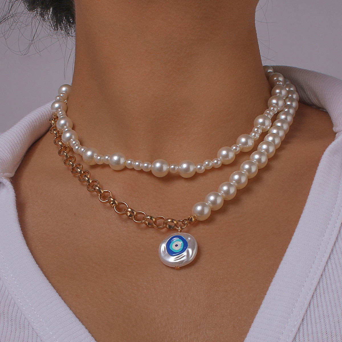 N1115 Xiaoxiang Net Red Necklace Women's Mosaic Pearl Cute Drop Oil Necklace Atmospheric Elegant Geometric Necklace