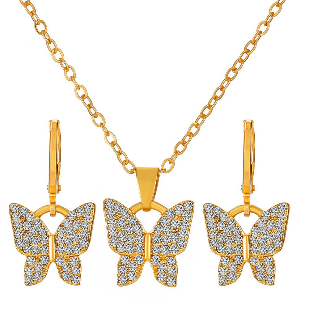 Jewelry set female fashion diamond note crown butterfly necklace earrings set ins tide