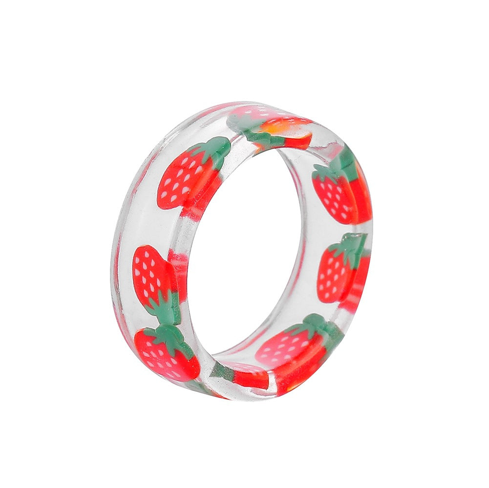 Fashion creative summer fresh resin fruit ring personalized grape watermelon dragon fruit lemon strawberry ring