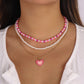 N9938 Retro Pearl Necklace Women's Multi-layer Fashion Drip Oil Heart Necklace Romantic Temperament Geometric Necklace