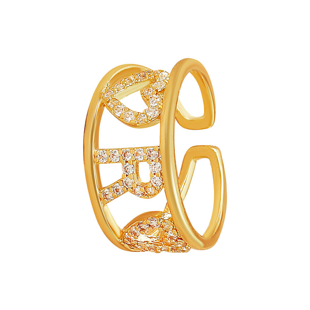 Ins cold zircon opening love ring super fairy fashion star letter hollow index finger ring net red