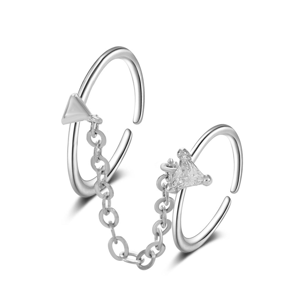ins chain tassel double finger ring fashion simple star butterfly love geometric opening index finger ring tide