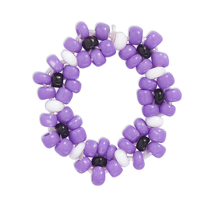 R619 fashion hand-woven rice bead ring net red small flower joint ring contrasting color cute jewelry for women