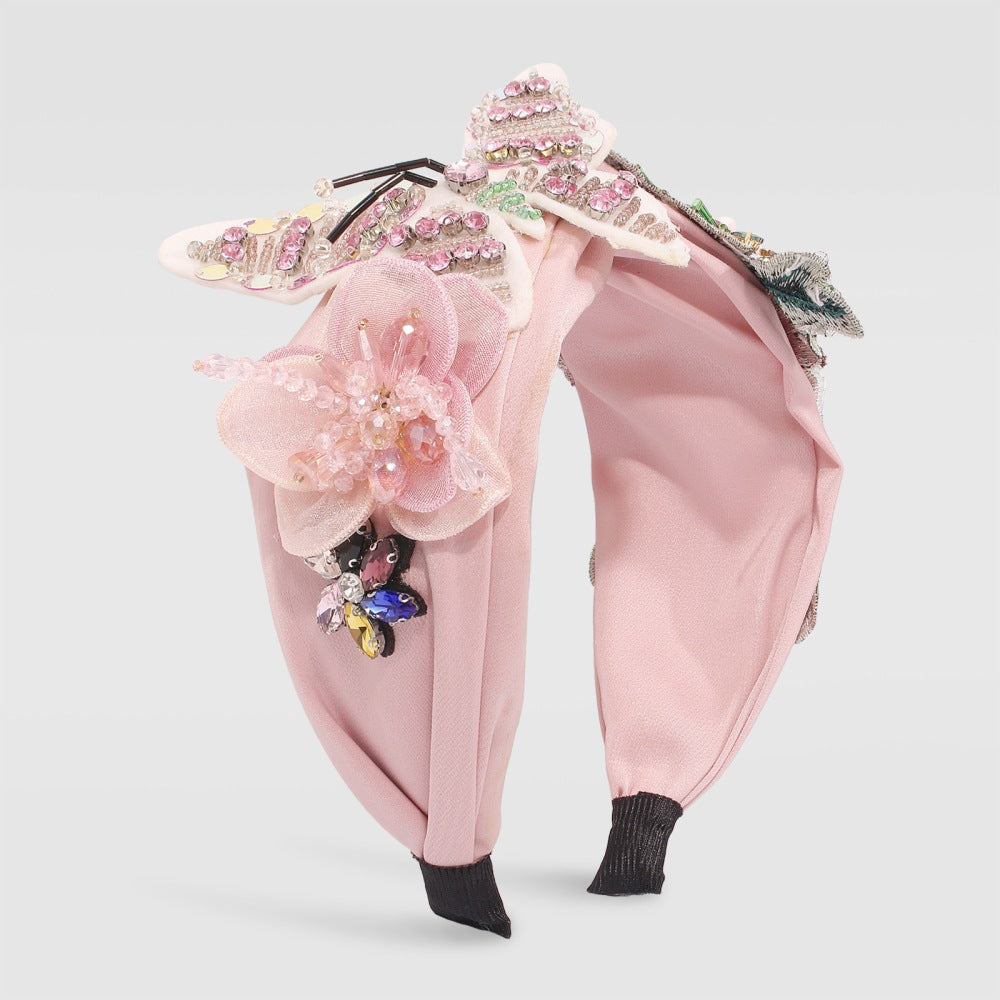 F3174 Super Fairy Catwalk Hair Accessories Exaggerated Big Butterfly Sand Material Headband Fashion Rice Beads Diamond Sequins Headband