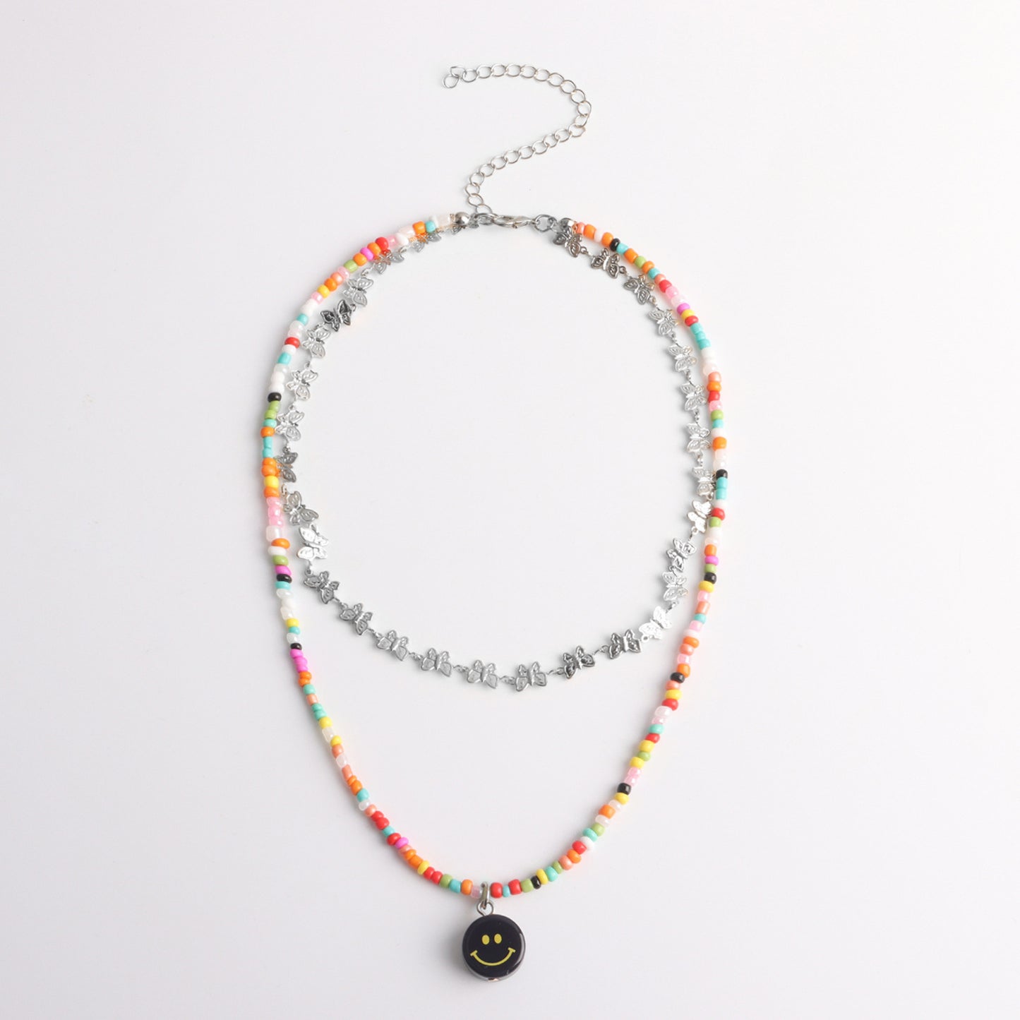 Jewelry Fashion Acrylic Smiley Face Pendant Necklace Colorful Beads Alloy Butterfly Chain Necklace