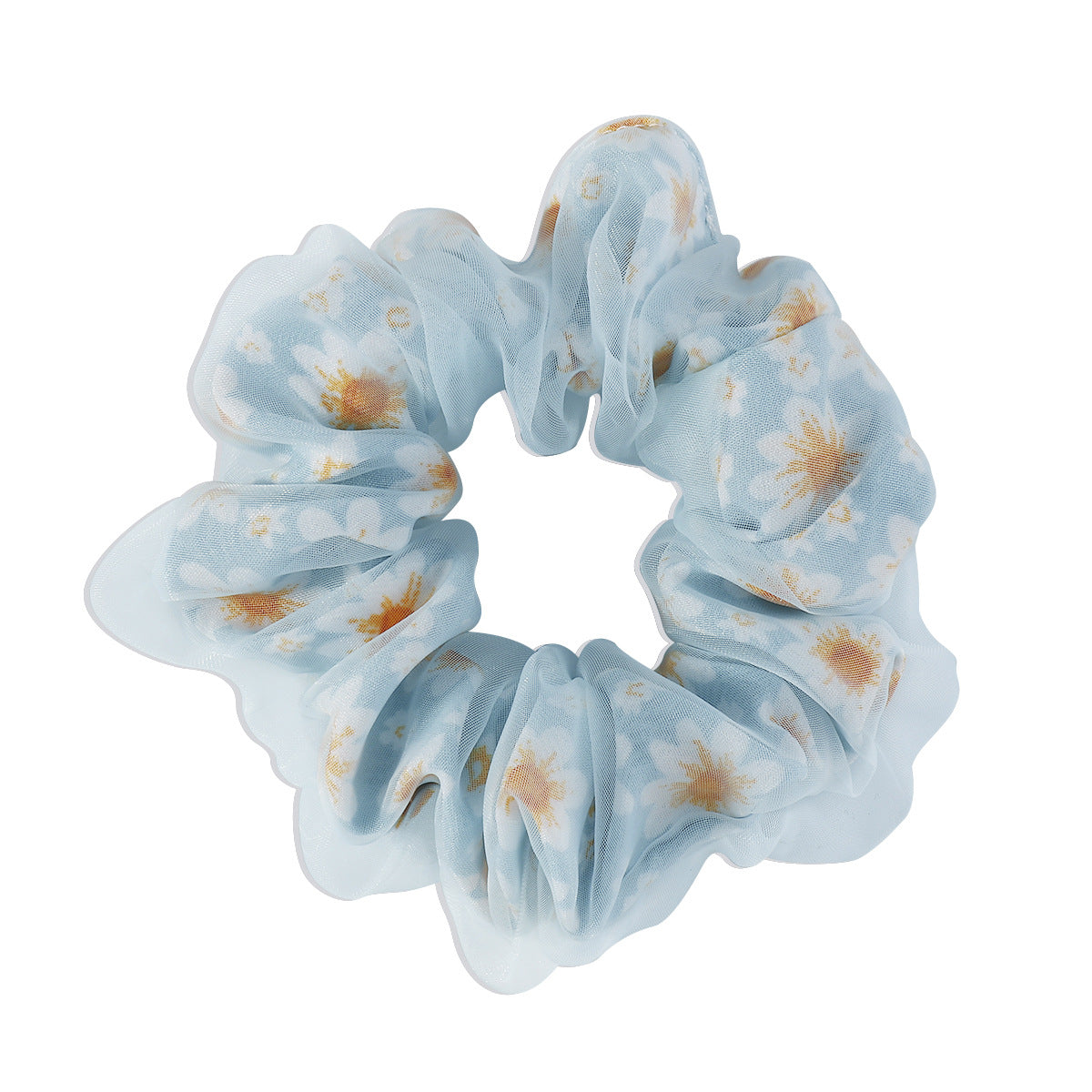 F479 double-layer fabric mesh hair ring small daisy printing sweet and cute commuting large intestine hair rope for age reduction