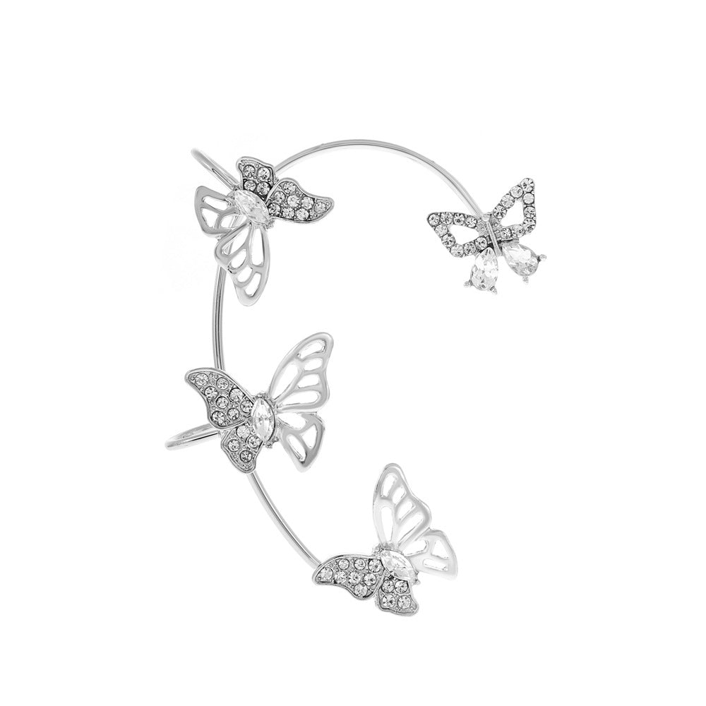 Ins diamond-studded butterfly ear hanger women without ear piercing butterfly ear bone clip fashion niche exaggerated wing ear clip