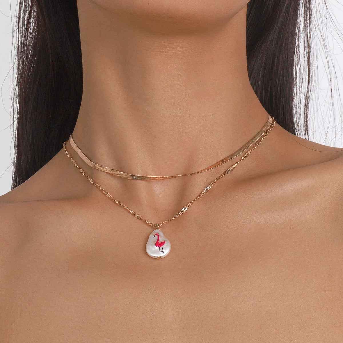 N1699 Necklace Fresh and Lovely Drip Oil Cherry Print Ladybug Layered Double Layer Simple Necklace