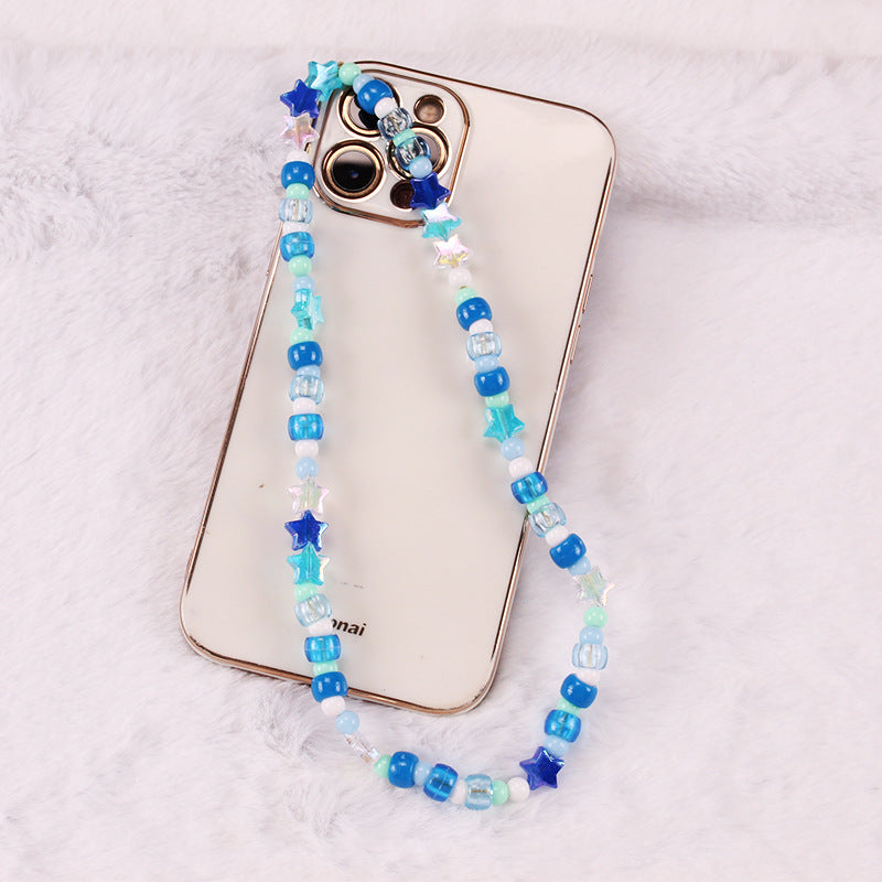 Simple Bohemian soft pottery peach heart mobile phone lanyard mixed color beads mobile phone chain female ornament