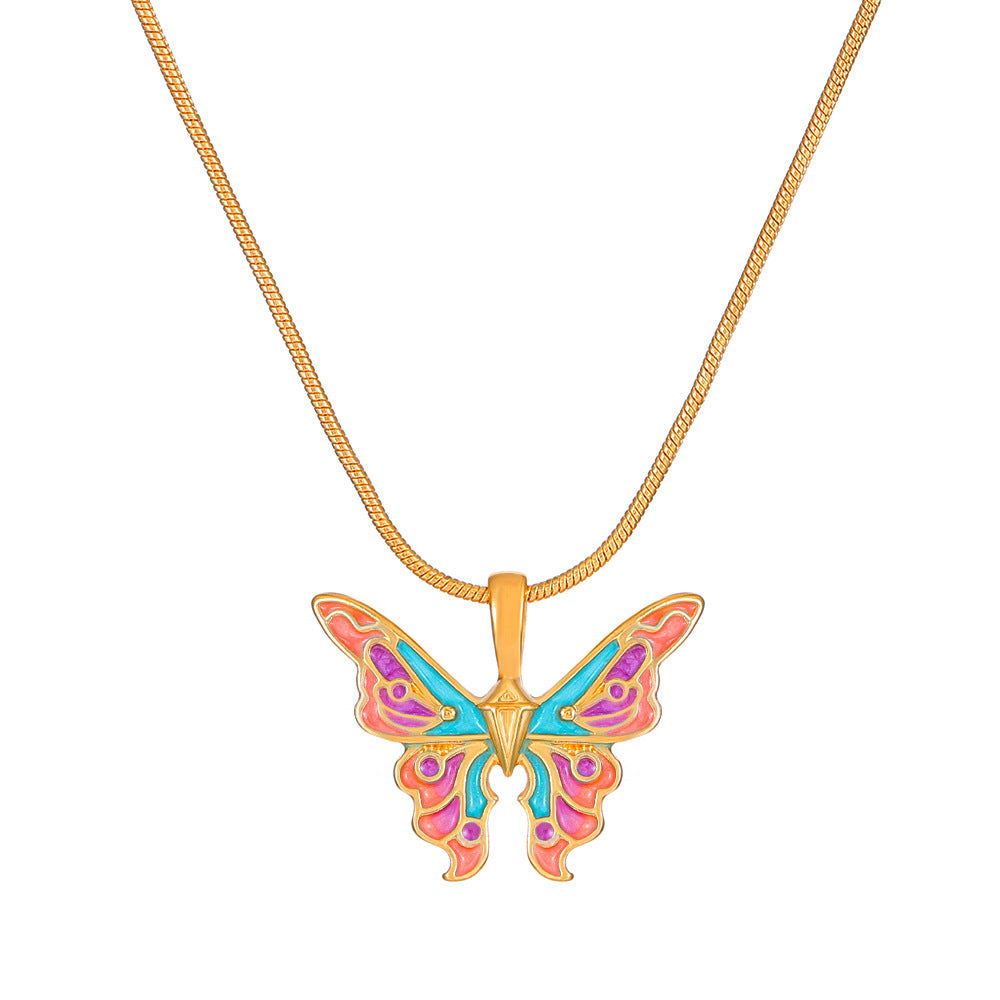 Barbie Princess Necklace Rainbow Fairy Dream Wonderland with the same clavicle chain ins Symphony Oil Drip Butterfly Necklace