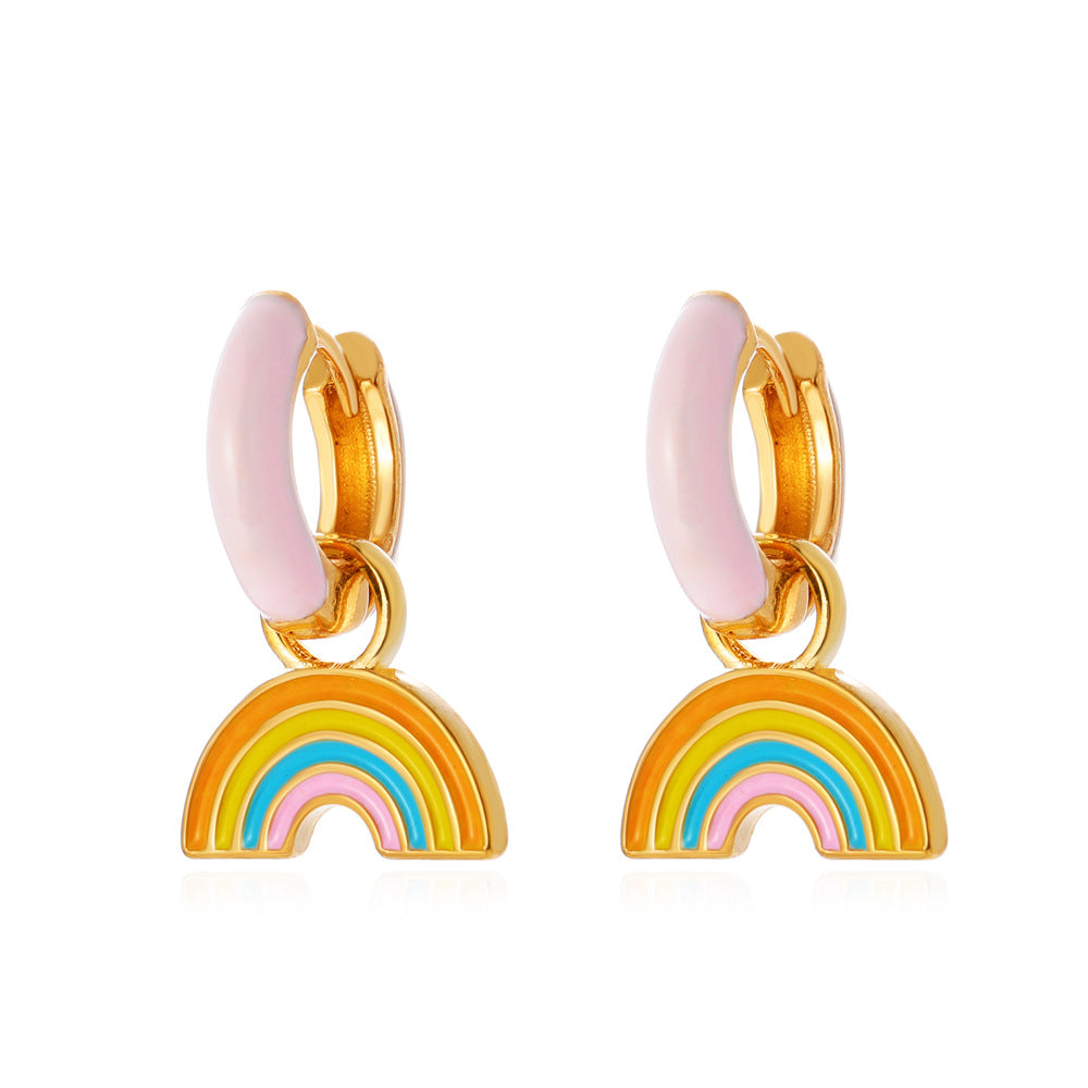 Retro temperament color earrings ins cute rainbow earrings earrings simple alloy dripping oil earrings