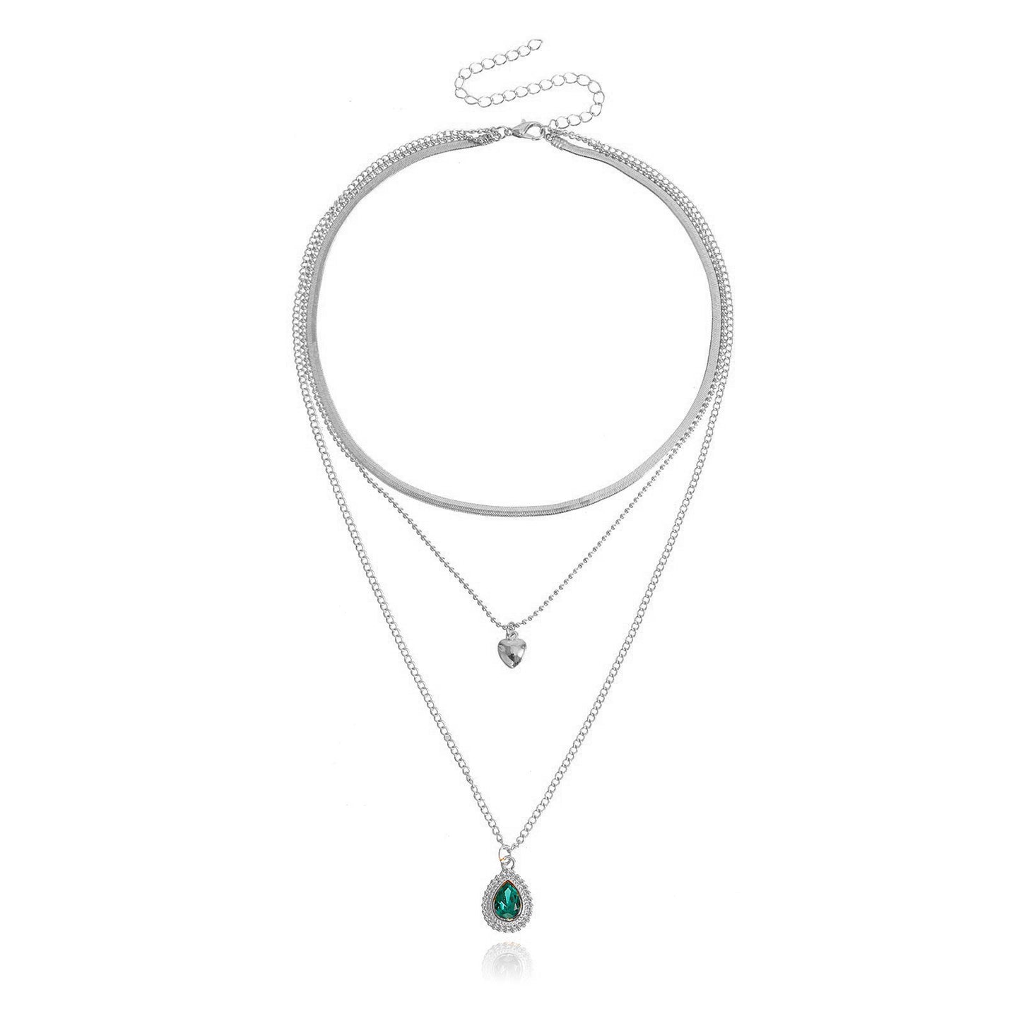 Jewelry trend multi-layer flat snake chain imitation green agate necklace female ins creative niche design sense