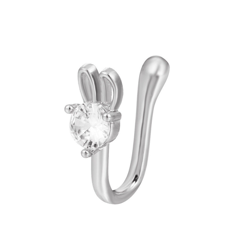 U-shaped rabbit nose pinch nail fashion piercing-free diamond moonstone bunny nose decoration puncture jewelry