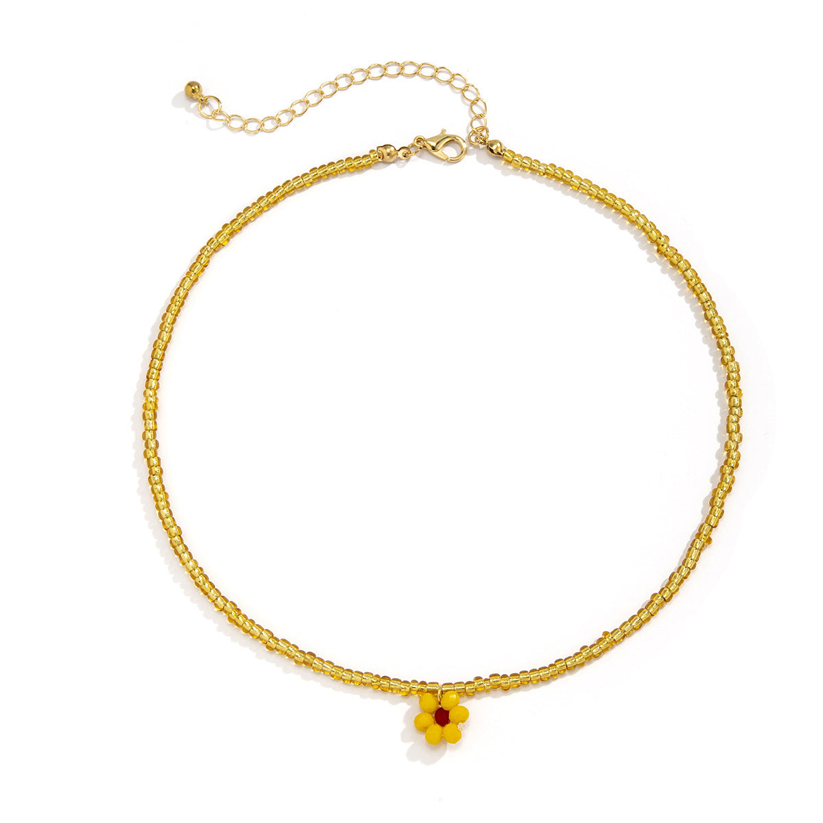 Simple Small Daisy Flower Rice Bead Necklace Bohemian Holiday Imitation Crystal Braided Clavicle Necklace