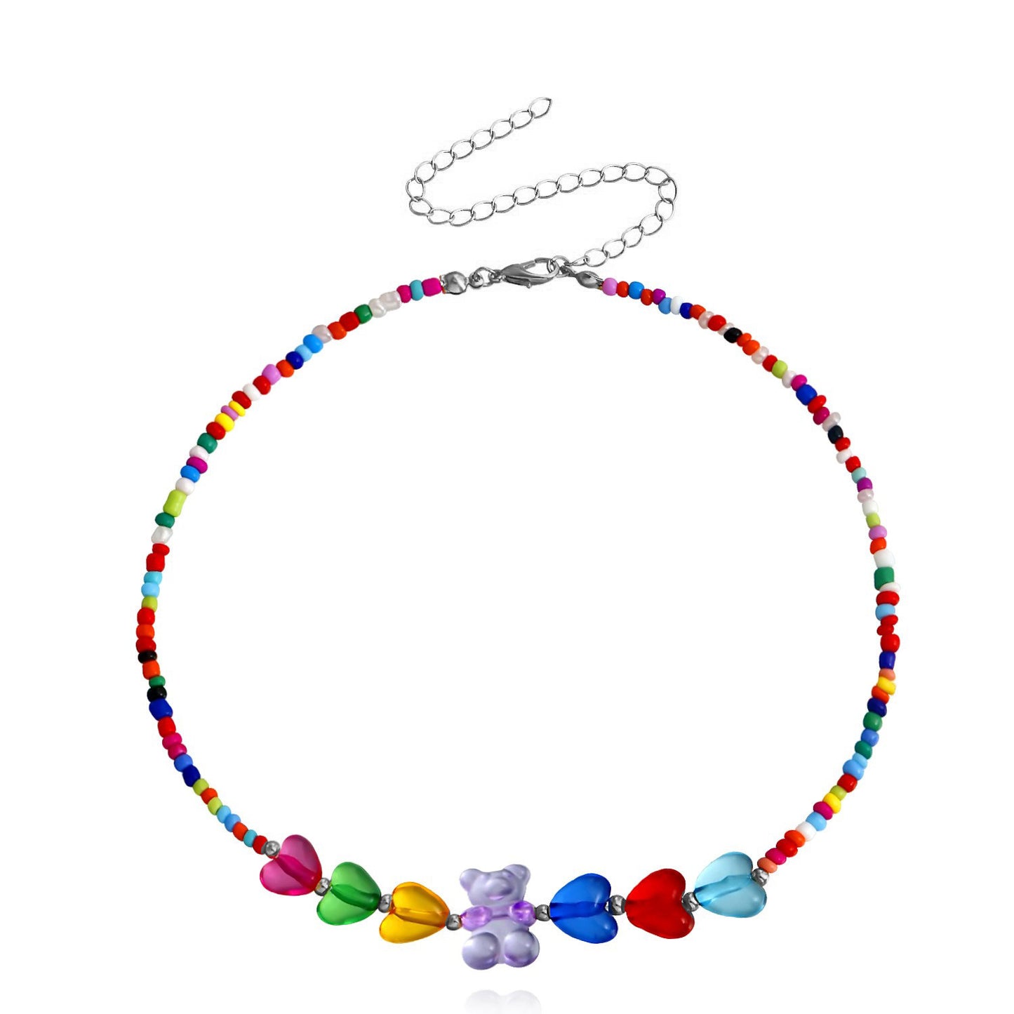 Jewelry Bohemian Mixed Color Rice Beads Colorful Heart Bear Necklace Bracelet Set Cartoon Female