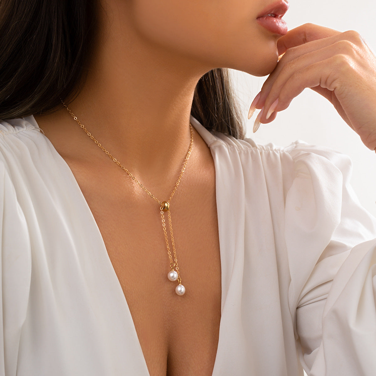 Jewelry Simple Imitation Pearl Star Tassel Necklace Personality Cold Water Drop Pendant Necklace Female