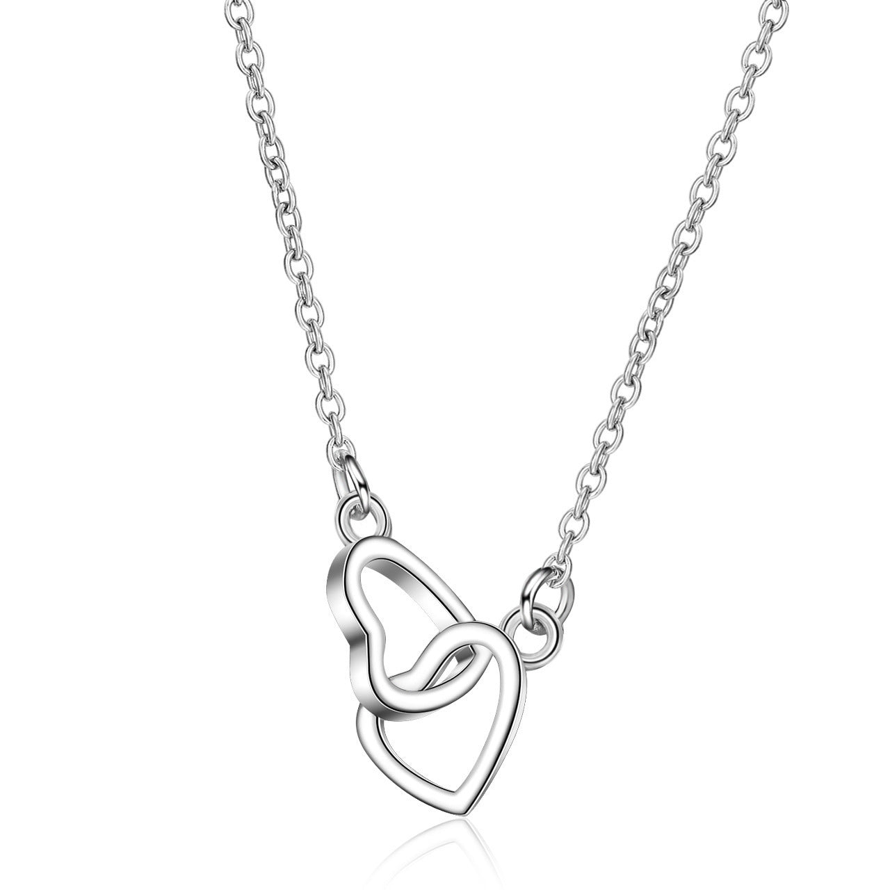 Double ring love interlocking necklace women's fashion light luxury metal geometric heart-shaped pendant sweater chain ins trendy clavicle chain