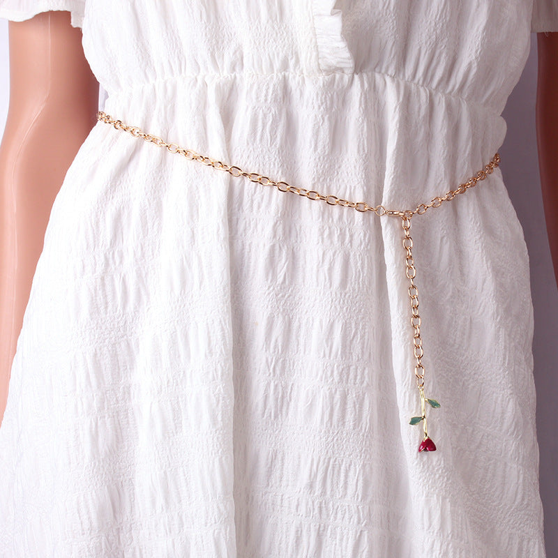 Delicate Rose Flower Fashion Decoration Metal Waist Chain Women Dress Belt Accessories