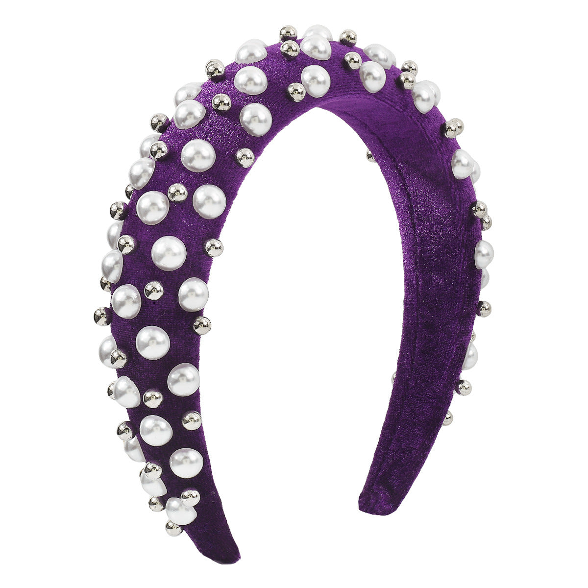F492 Corduroy Retro Sponge High Skull Top Headband Female Imitation Pearl CCB Court Temperament Light Luxury Headband