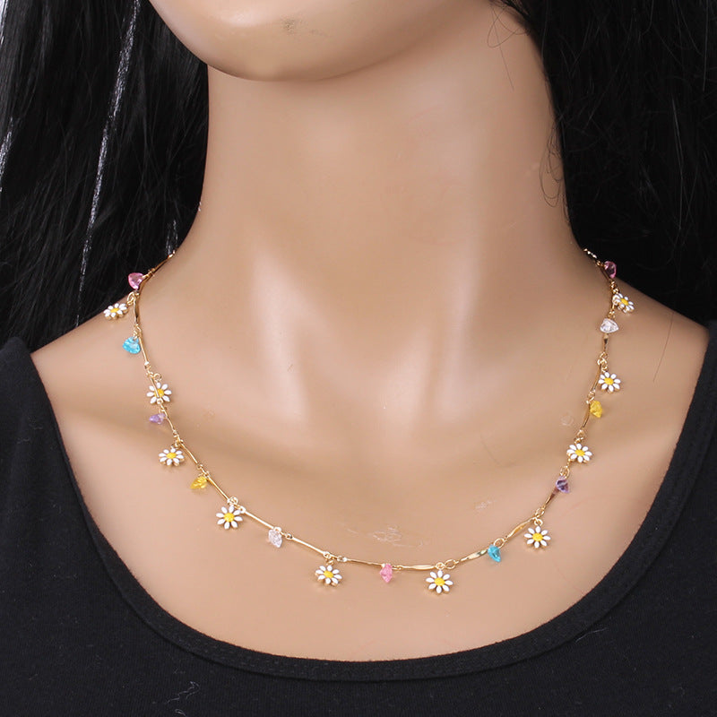 Simple temperament painted dripping oil flower clavicle chain explosive style colorful crystal pendant necklace