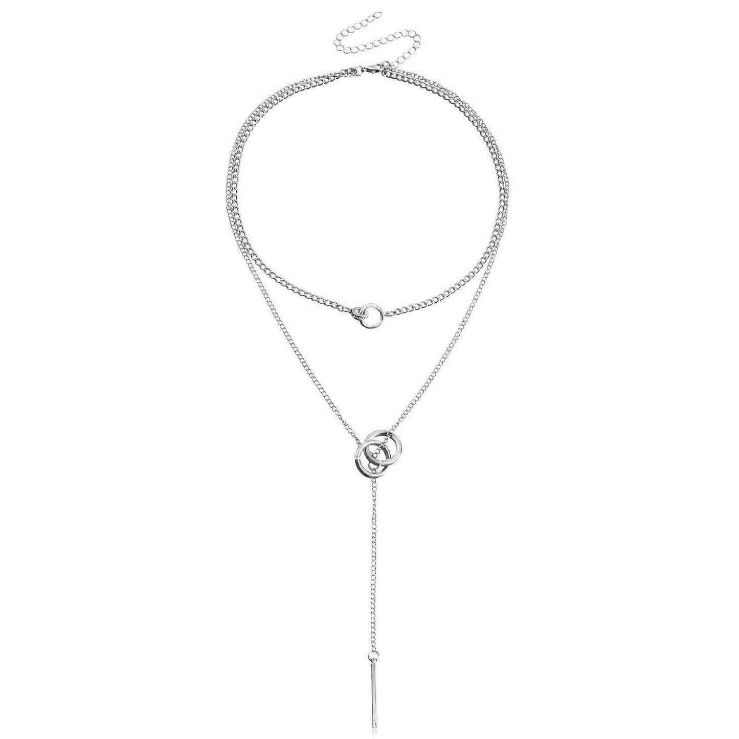 Jewelry trendy double circle clavicle chain tassel long stick pendant necklace sweater chain design sense pendant