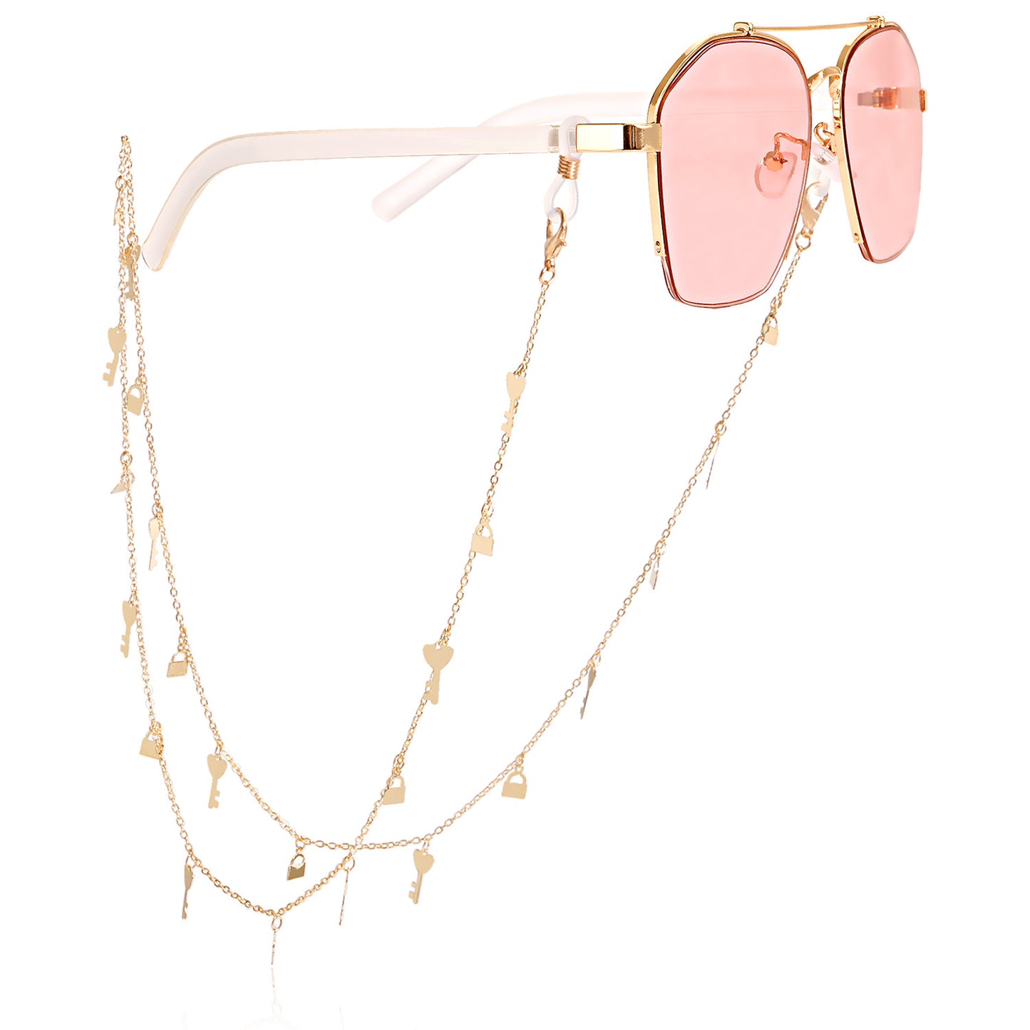 Mask hanging chain Glasses chain Pearl heart disc mask chain Peach heart metal glasses chain